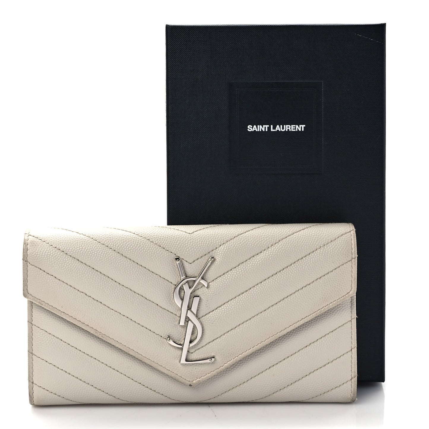 Grain De Poudre Matelasse Chevron Monogram Flap Wallet Icy White