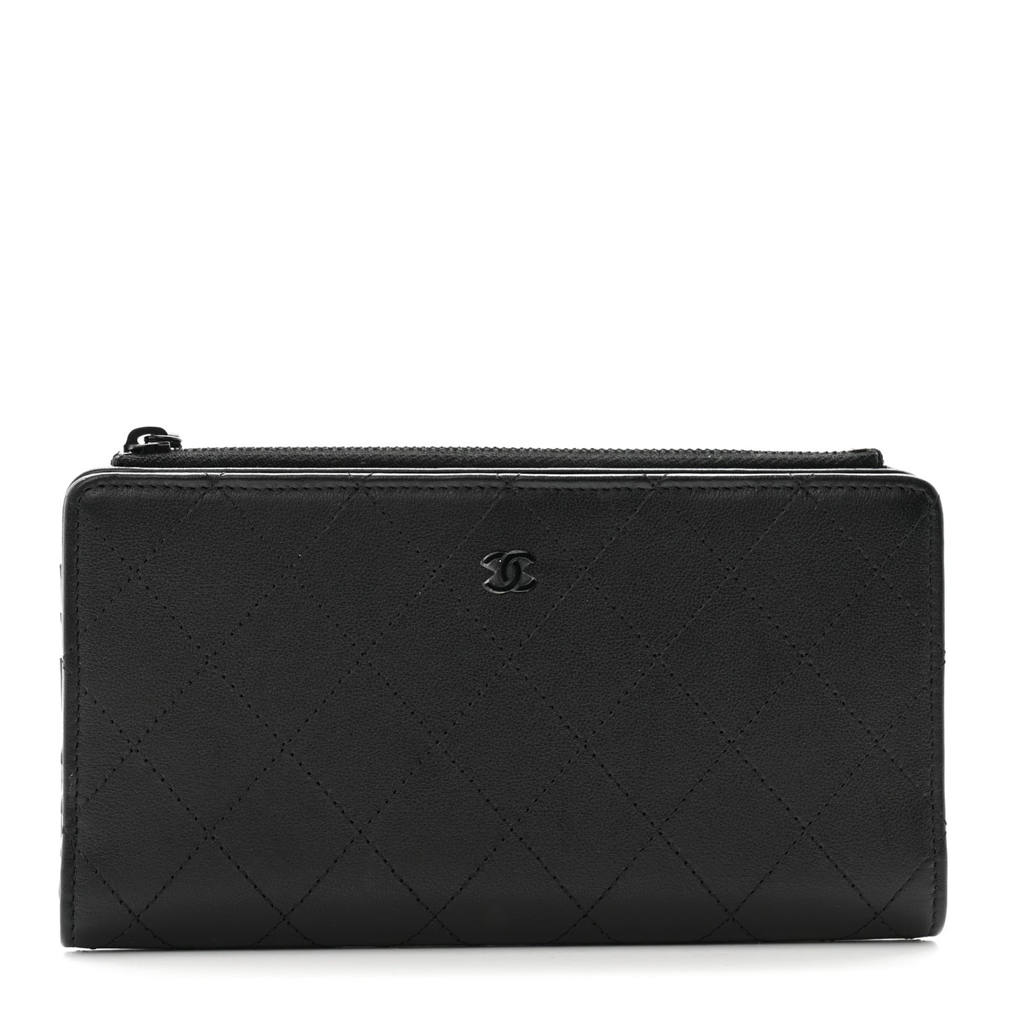Grained Calfskin Quilted Long Zipped Wallet So Black
