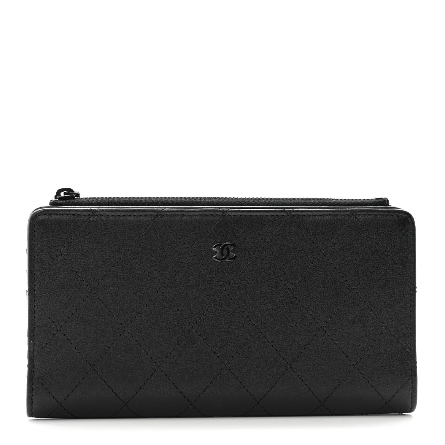 Chanel Grained Calfskin Quilted Long Zipped Wallet So Black 1 of 11