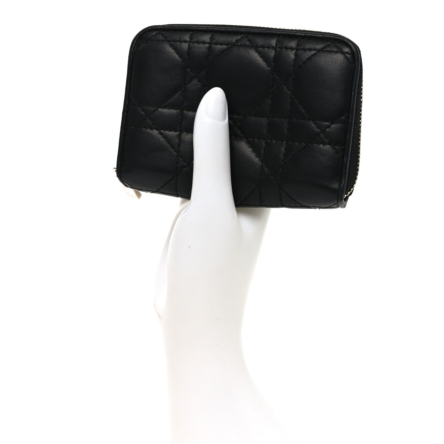 Lambskin Cannage Gusset Card Holder Black