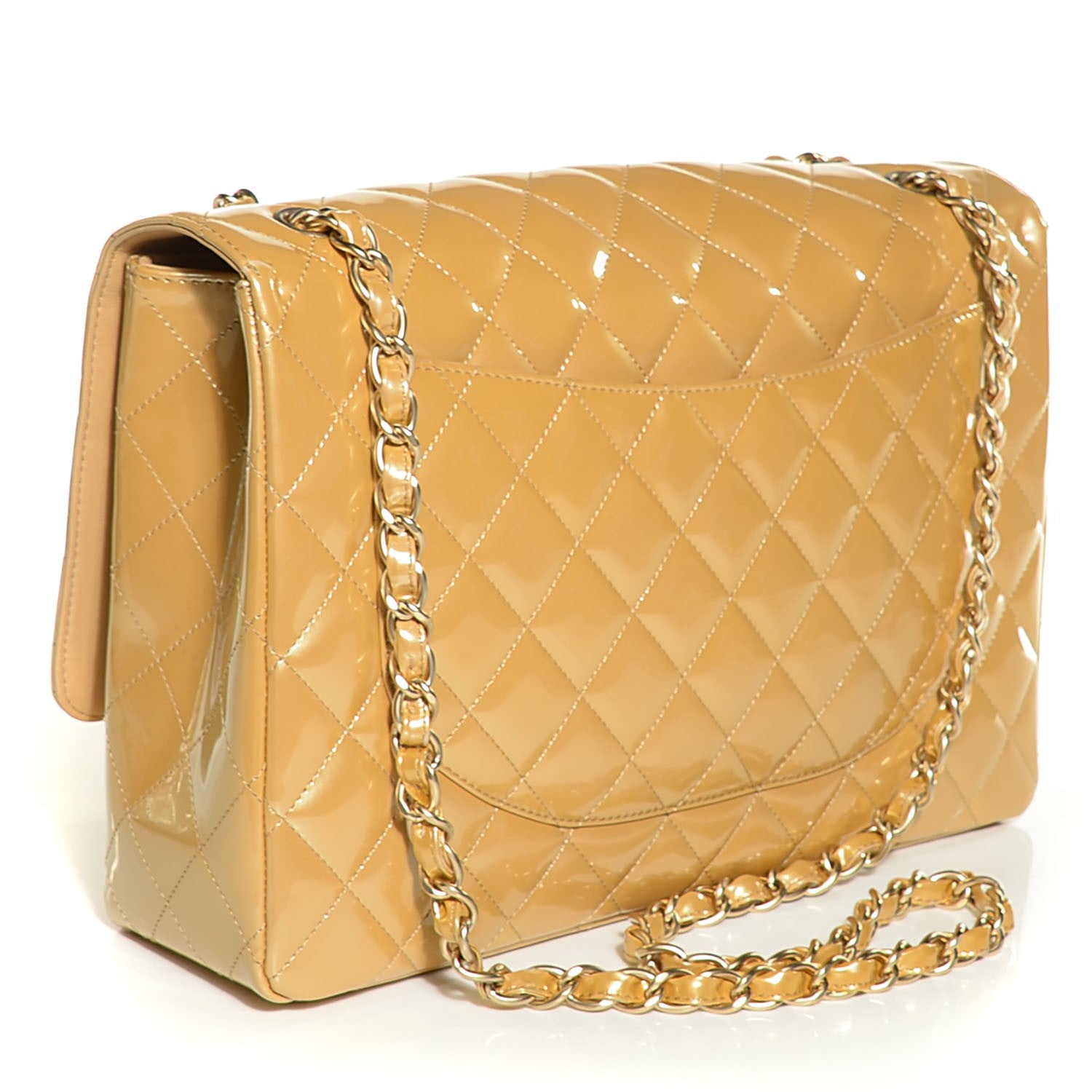 Chanel Metallic Patent Quilted Maxi Single Flap Beige 3 of 8