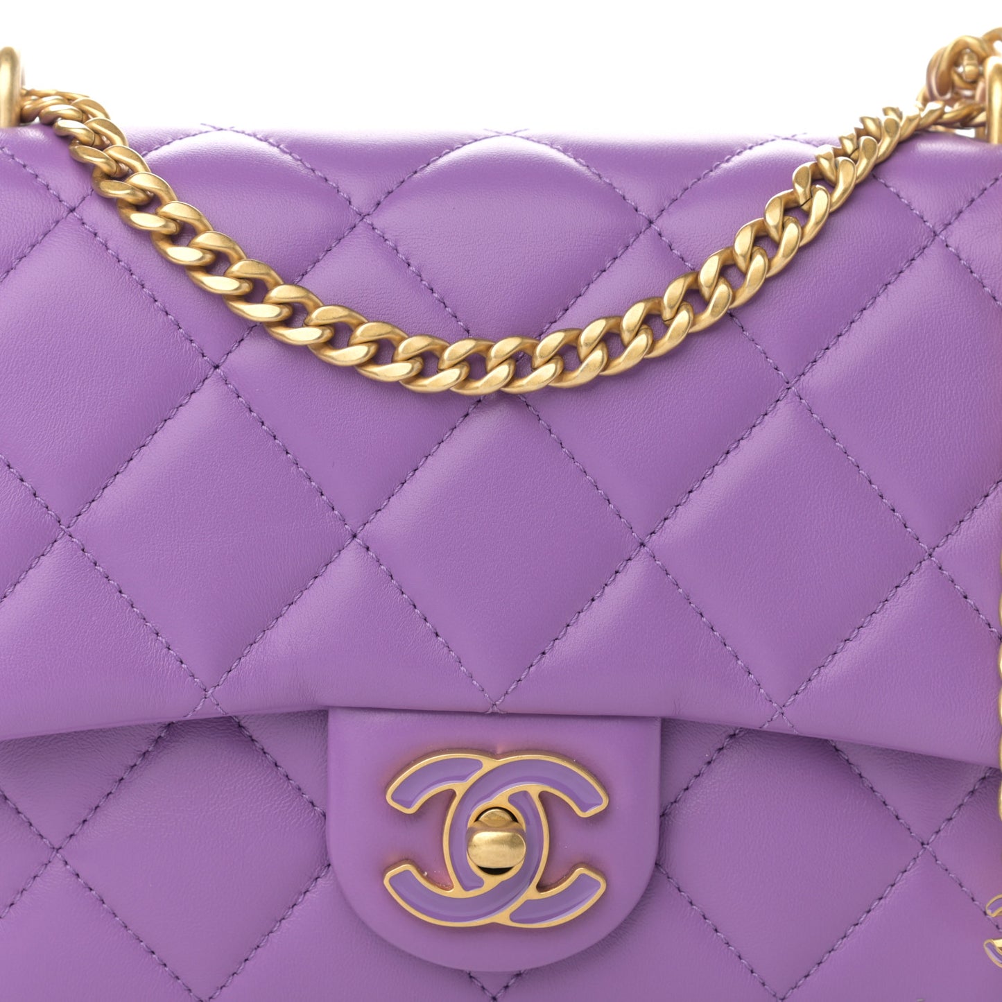 Lambskin Enamel Quilted Small Pending CC Square Flap Purple