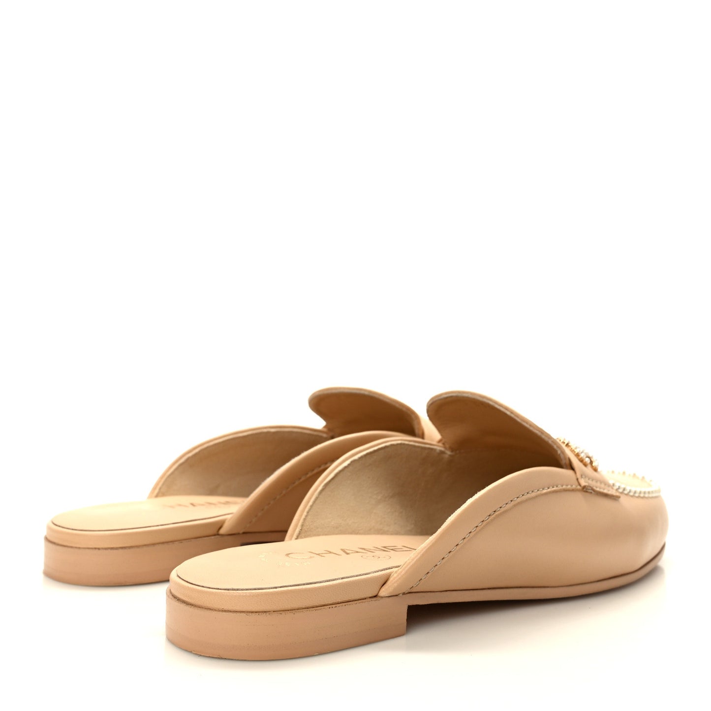 Lambskin Pearl CC Mules 36.5 Beige