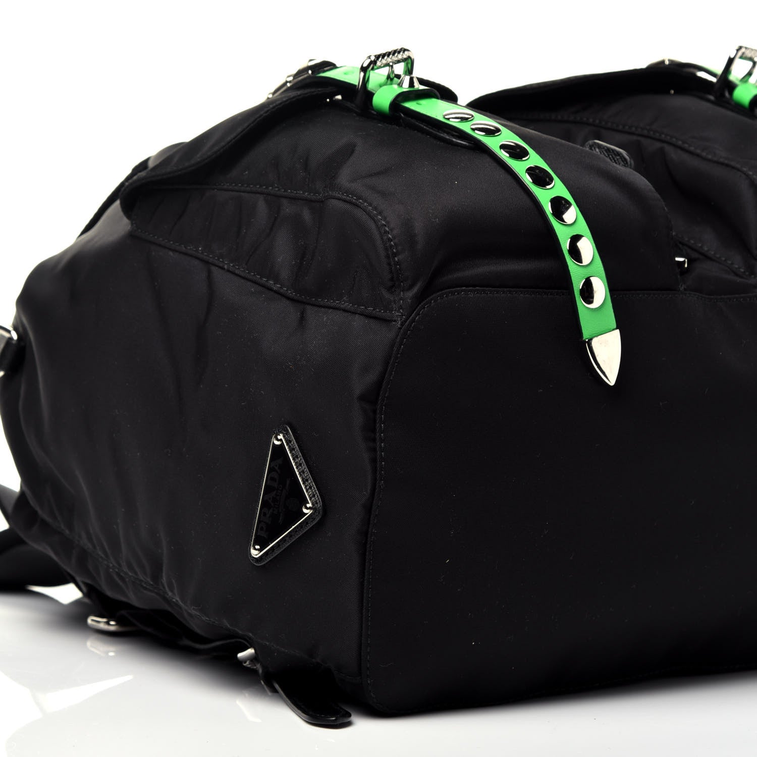 Prada Nylon New Vela Studded Backpack Black Green 8 of 10