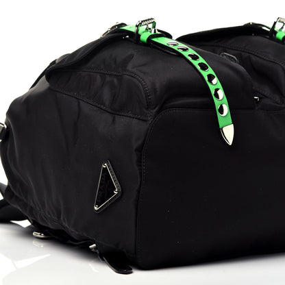 Prada Nylon New Vela Studded Backpack Black Green 8 of 10