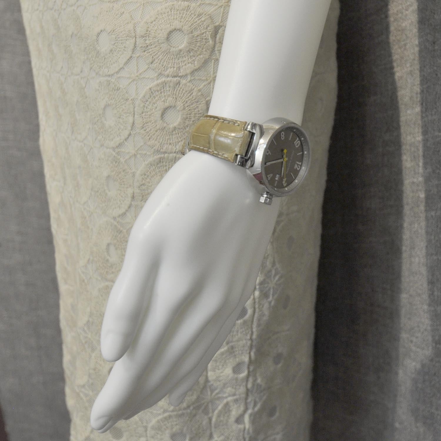 Louis Vuitton Stainless Steel Alligator 34mm Tambour Quartz Watch Champagne 7 of 7