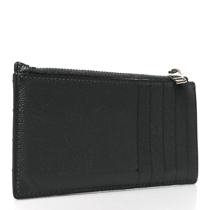 Saint Laurent Grain De Poudre Matelasse Chevron Monogram Fragments Zippered Card Case Fog 3 of 9