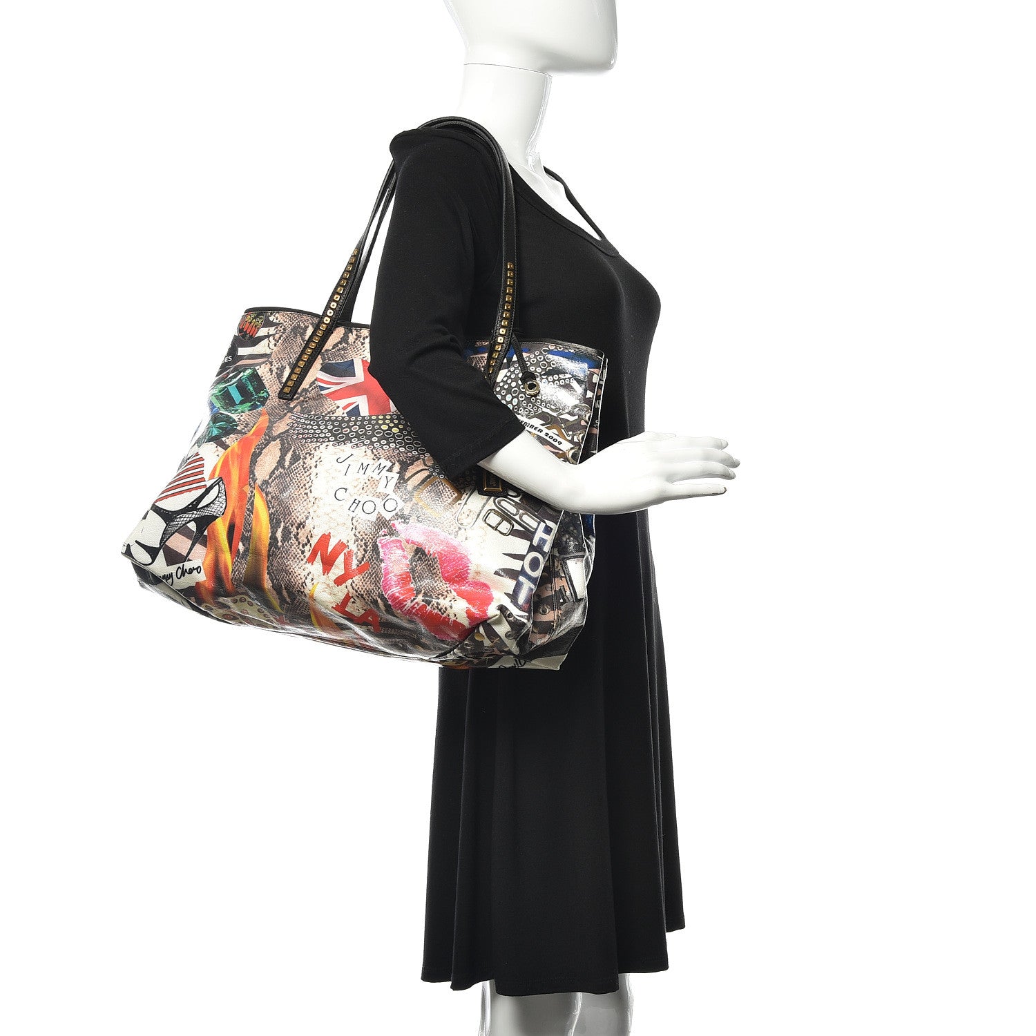 Jimmy Choo Glazed Canvas Project Pep Tote Black 2 of 9