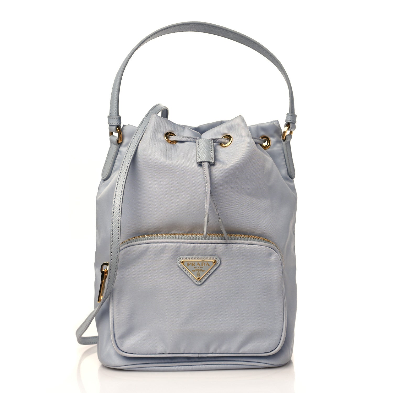 Prada Re-Nylon Saffiano Duet Bucket Crossbody Bag Fiordaliso 1 of 9