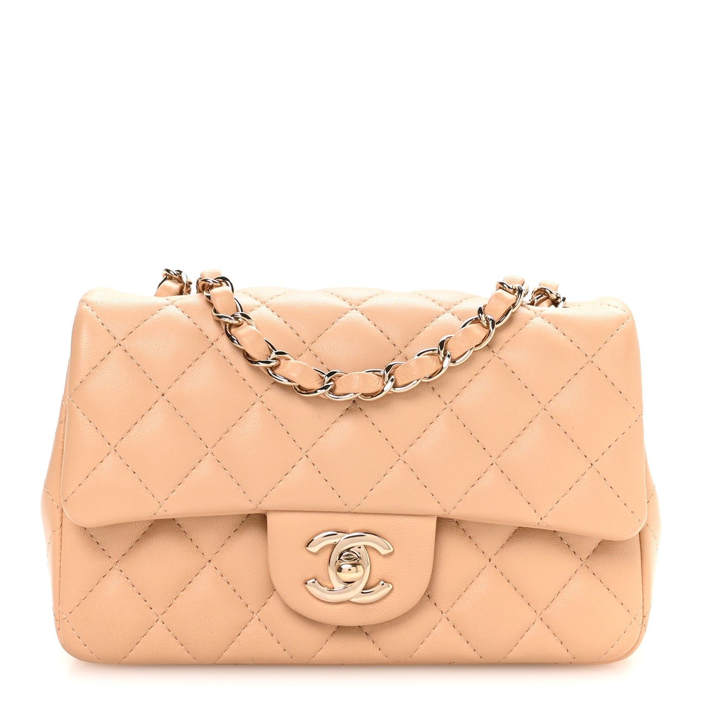 Lambskin Quilted Mini Rectangular Flap Beige