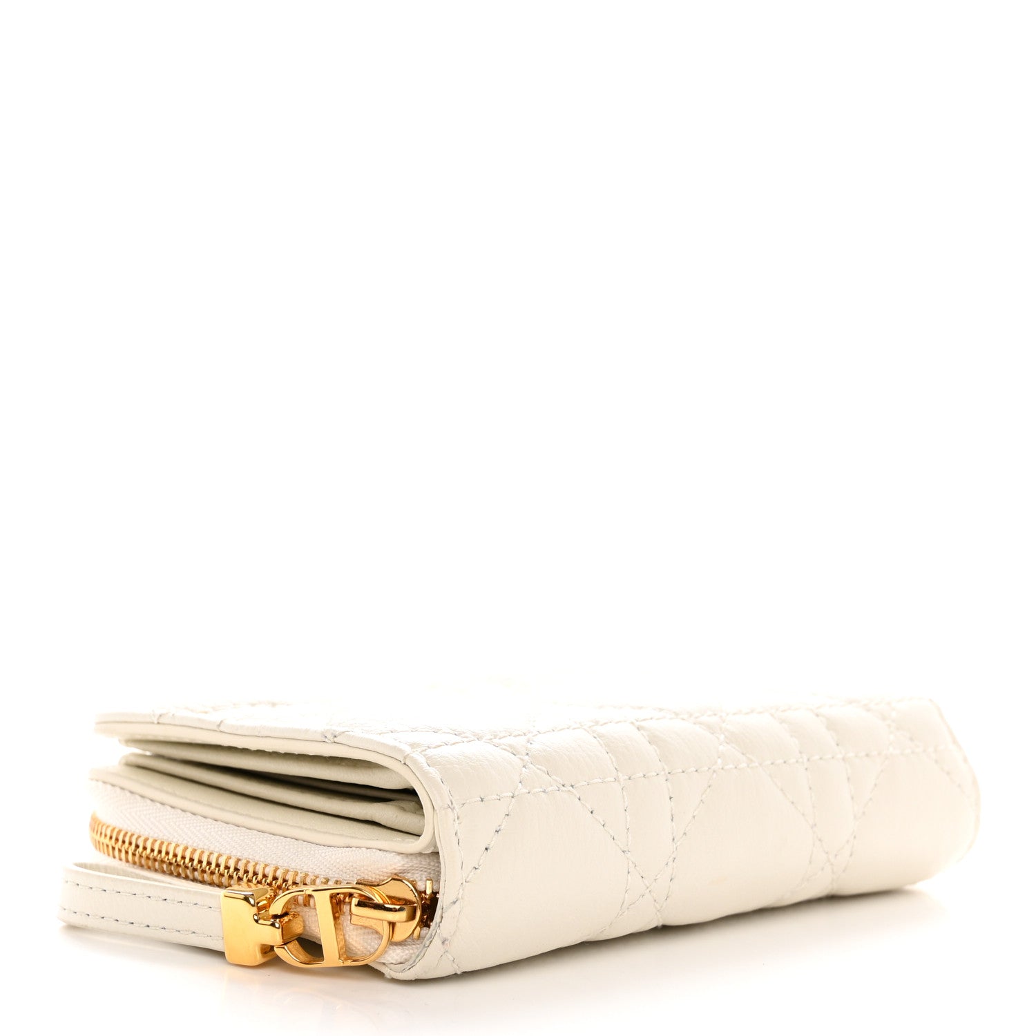 Christian Dior Grained Calfskin Supple Cannage Caro Compact Zip Card Wallet White 4 of 9