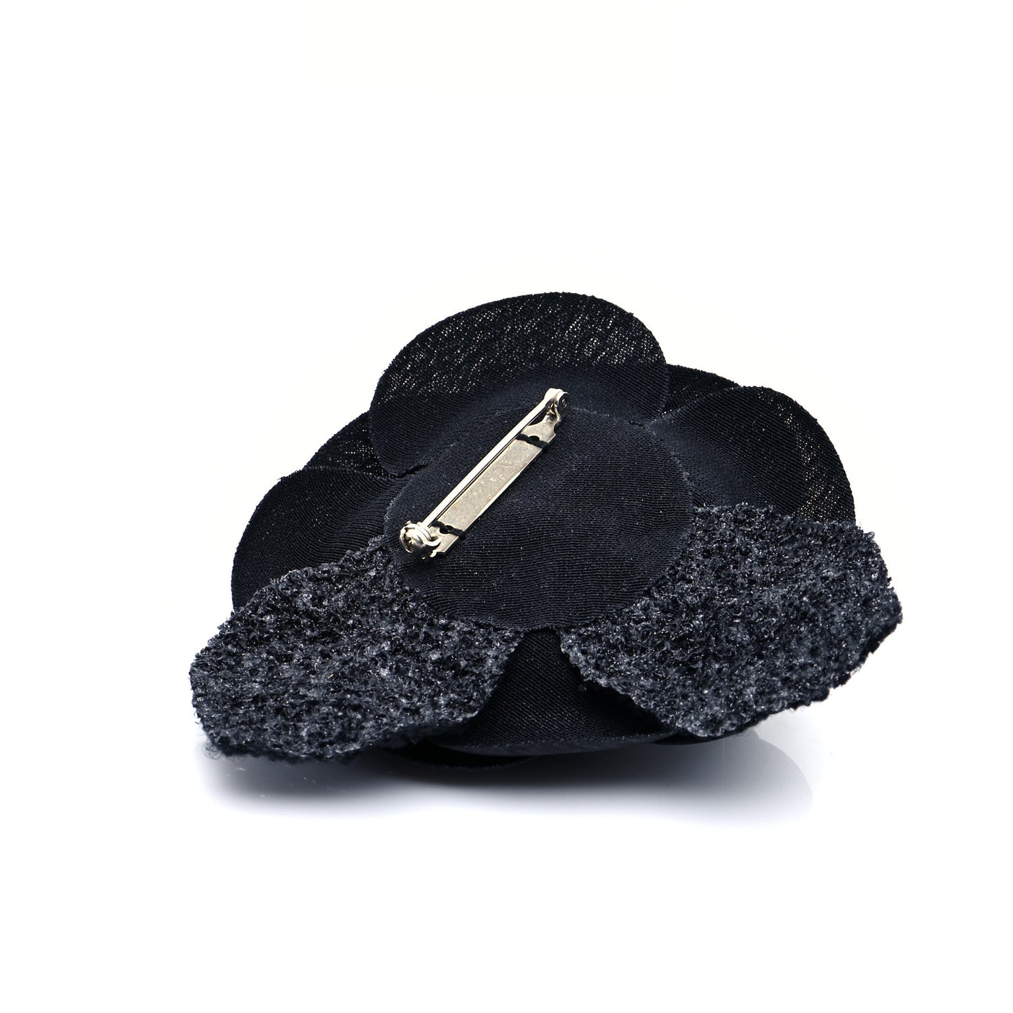 Tweed Camellia Pin Brooch Black