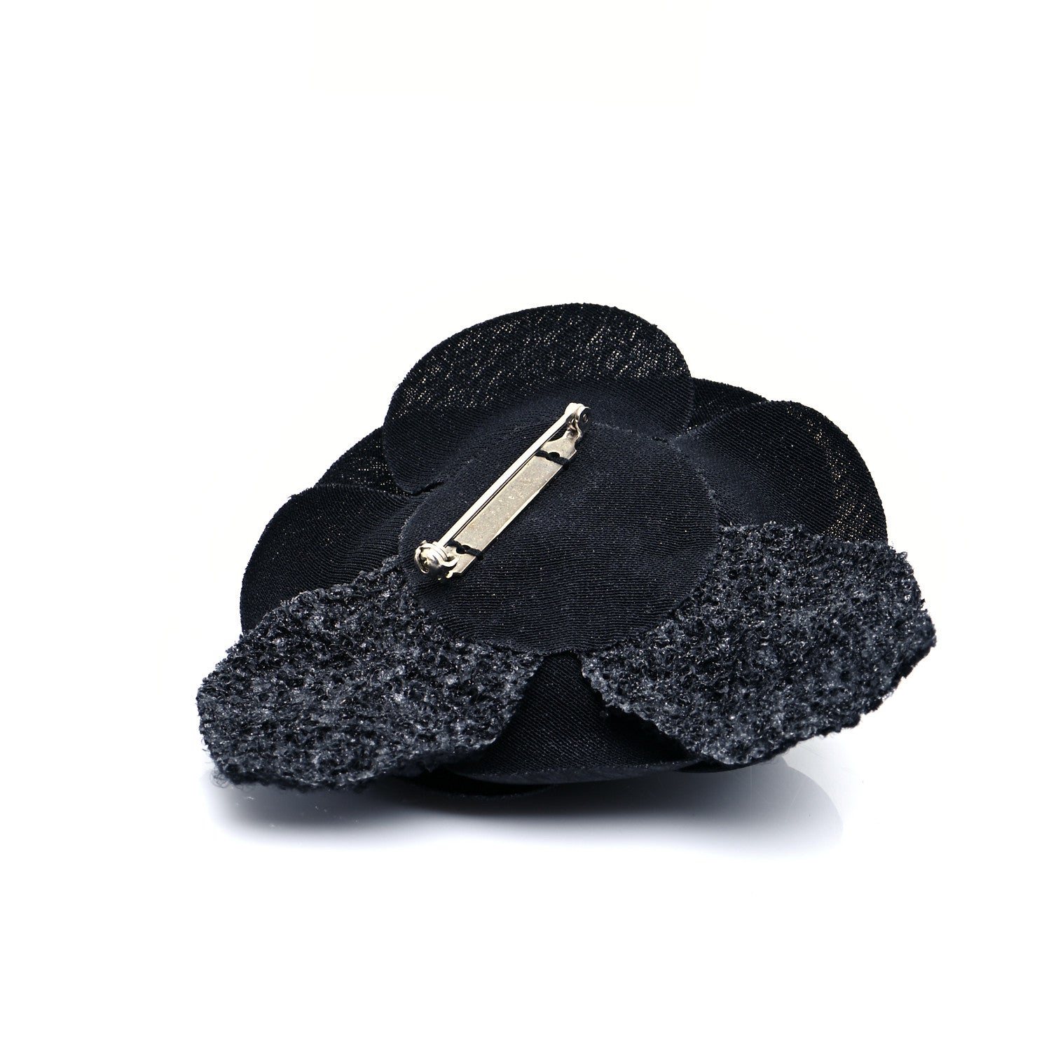 Chanel Tweed Camellia Pin Brooch Black 3 of 5