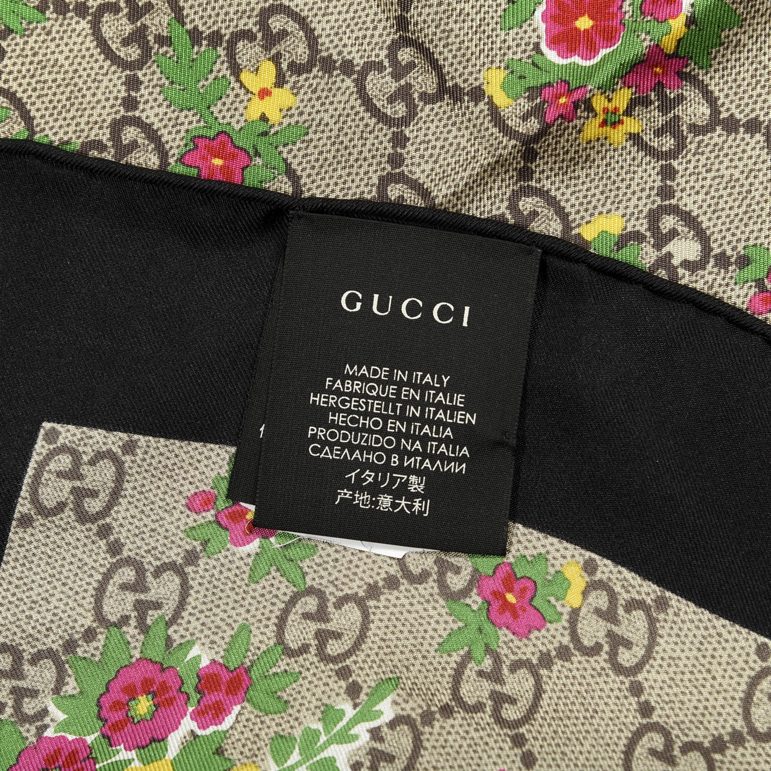 Gucci Silk Monogram Floral Web Square Scarf Black Multicolor 4 of 4
