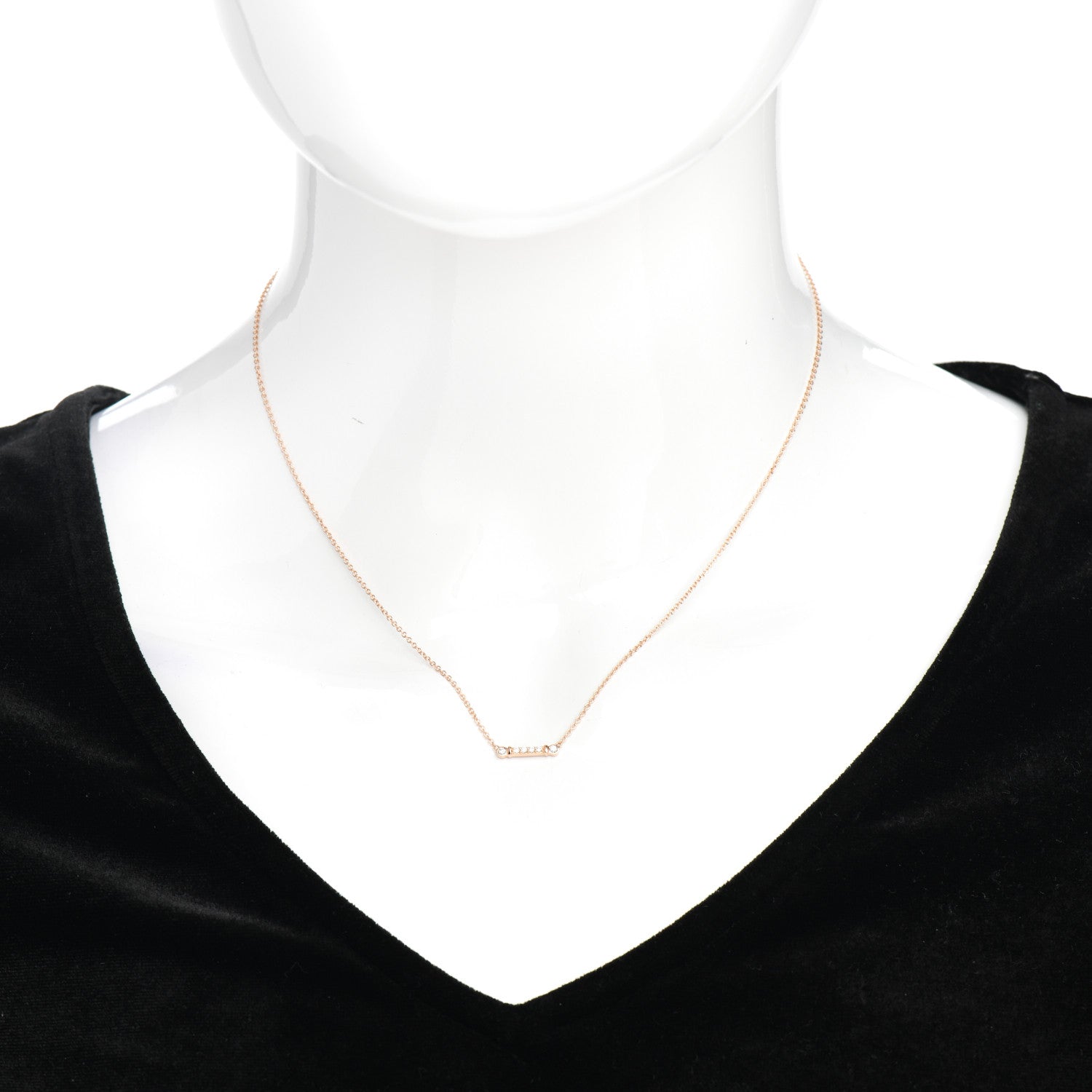 Tiffany 18K Rose Gold Diamond Fleur de Lis Key Bar Pendant Necklace 2 of 4
