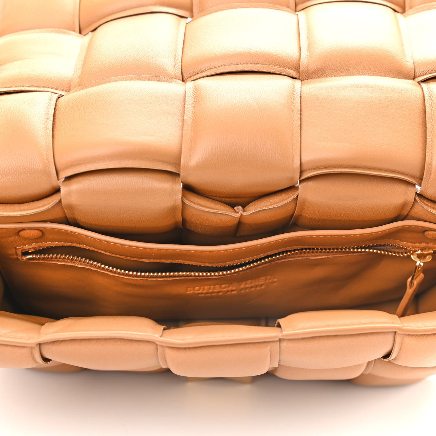 Nappa Maxi Intreccio Padded Cassette Crossbody Bag Caramel