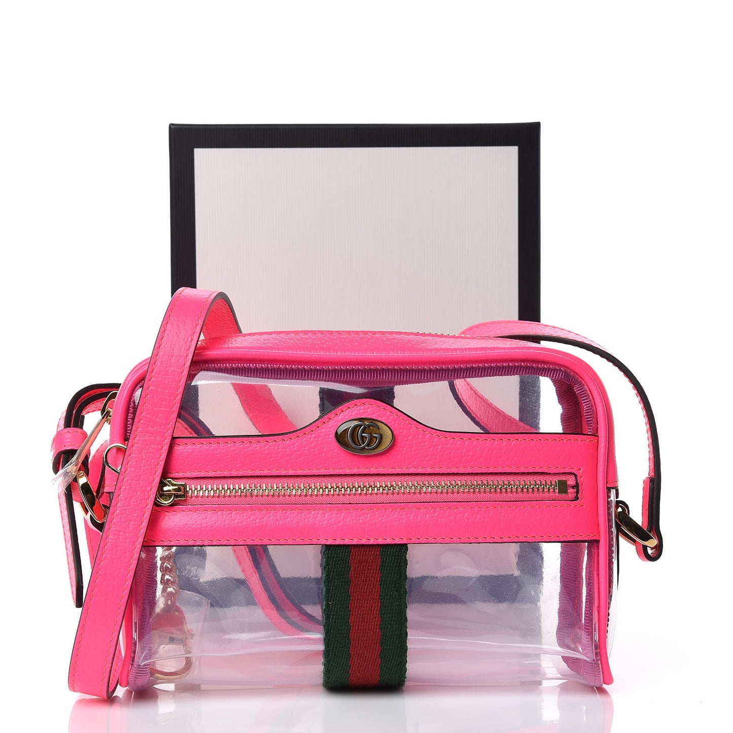 Vinyl Web Mini Ophidia Transparent Shoulder Bag Fluorescent Fuchsia