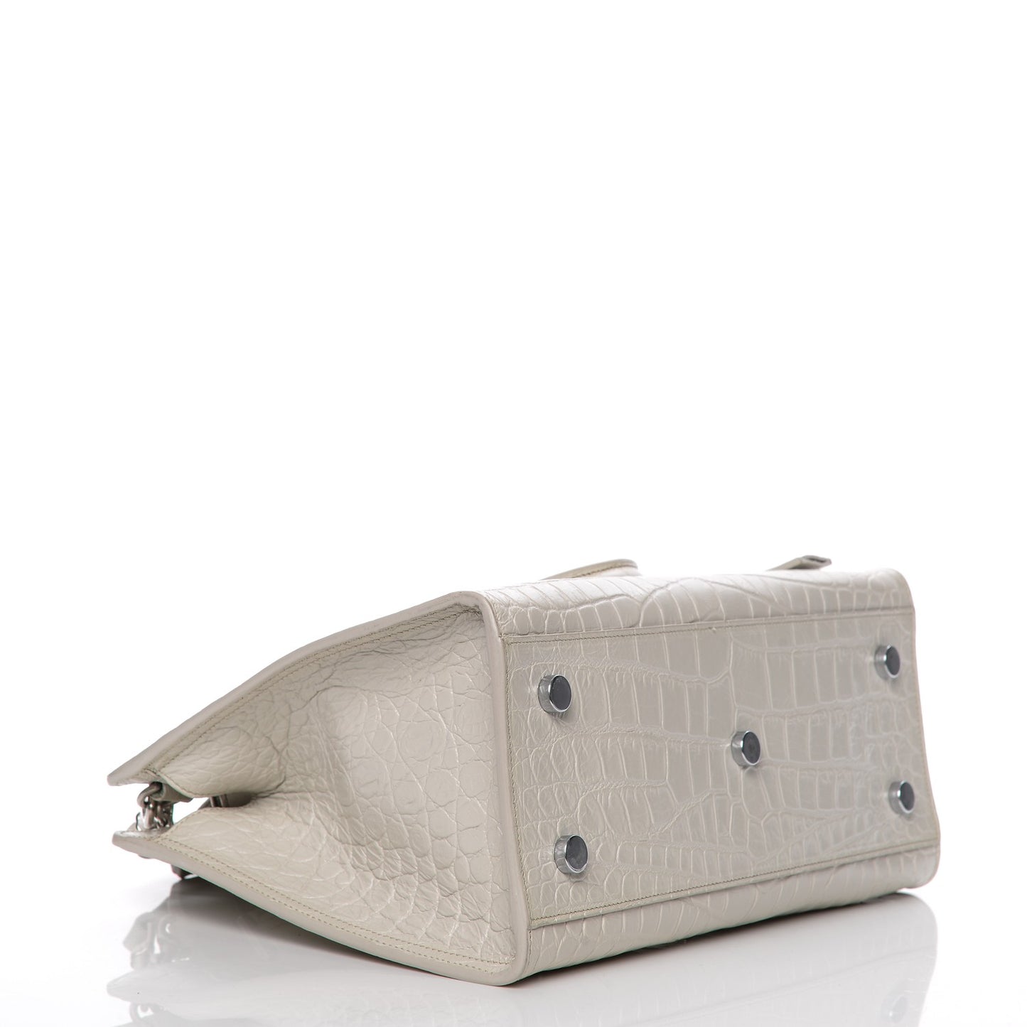 Calfskin Crocodile Embossed Baby Monogram Cabas Gris Perle
