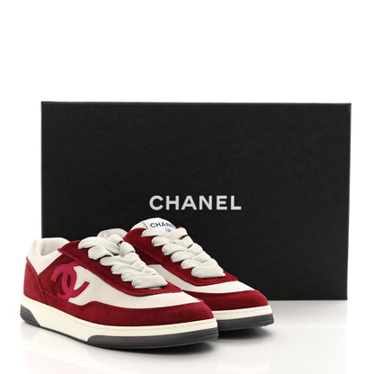 Chanel Suede Kidskin Womens CC Sneakers 36 Burgundy White 11 of 11
