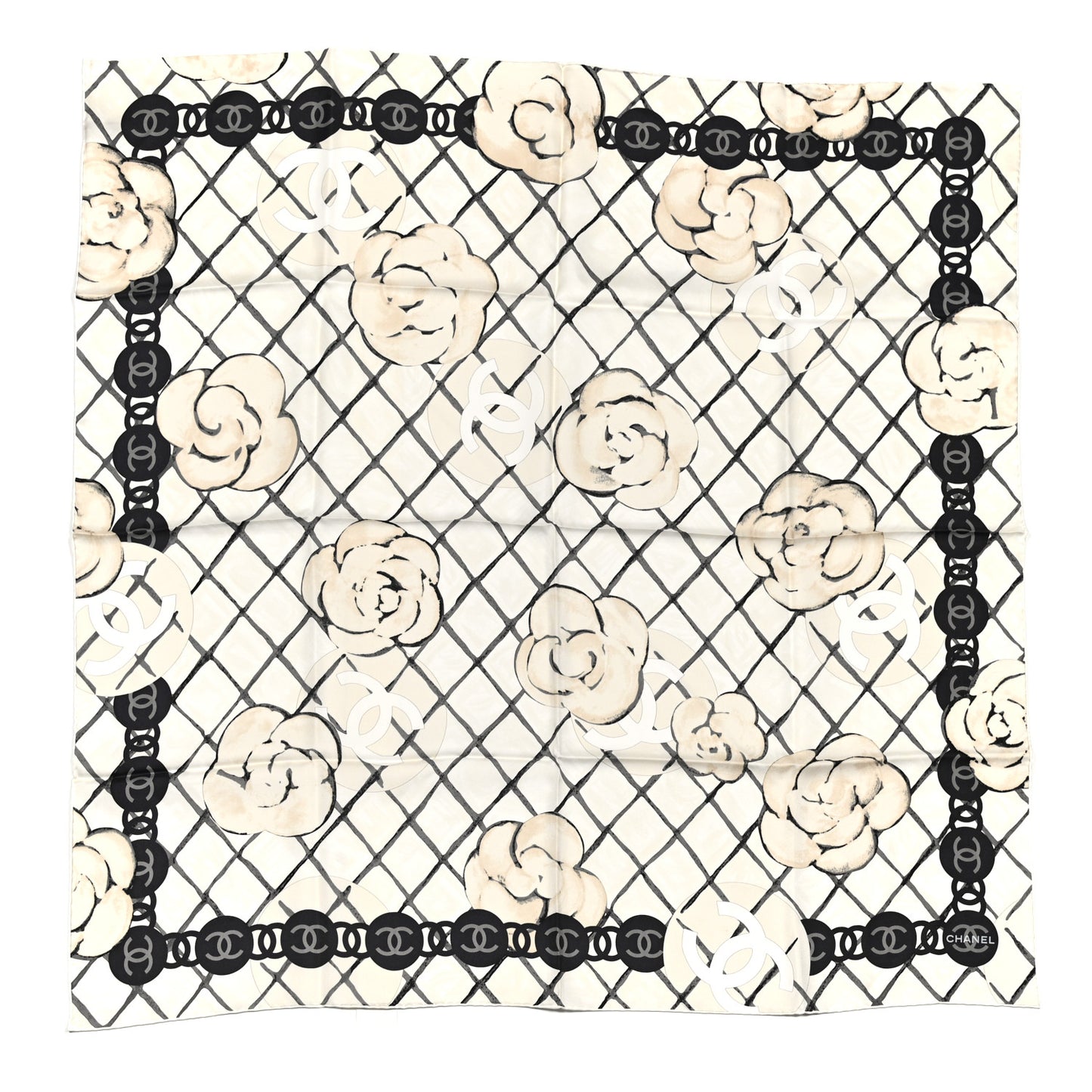Silk Camellia CC Square Scarf Ivory