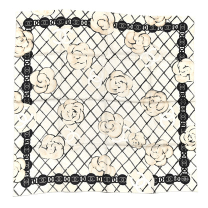 Chanel Silk Camellia CC Square Scarf Ivory 1 of 3