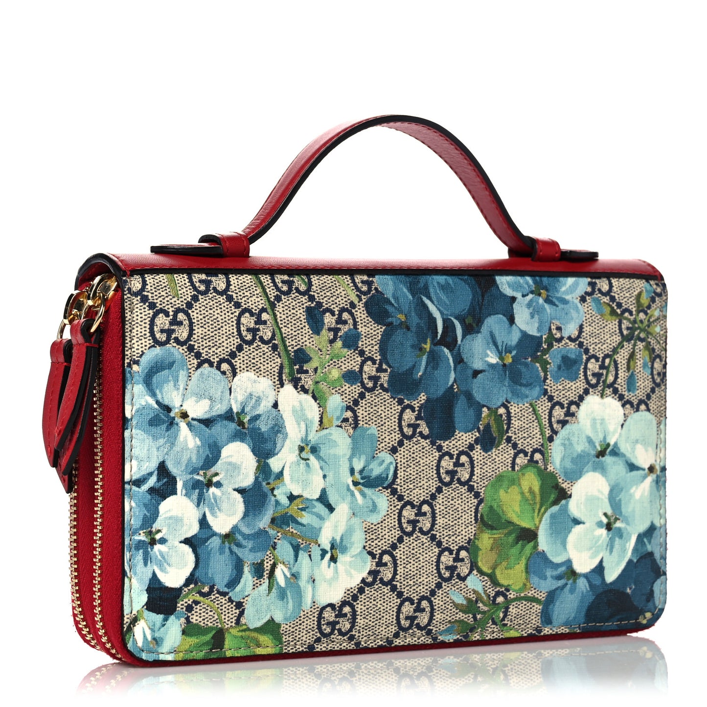 GG Supreme Monogram Blooms Travel Document Case Beige Blue Navy Hibiscus Red