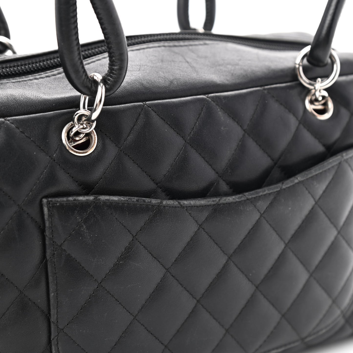 Calfskin Quilted Large Cambon Bowler Black