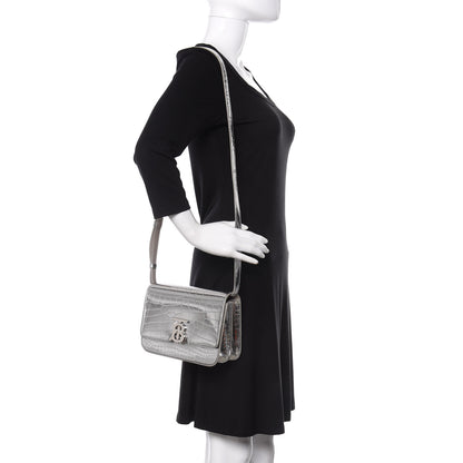 Burberry Metallic Patent Crocodile Embossed Small TB Shoulder Bag Silver 2 of 9