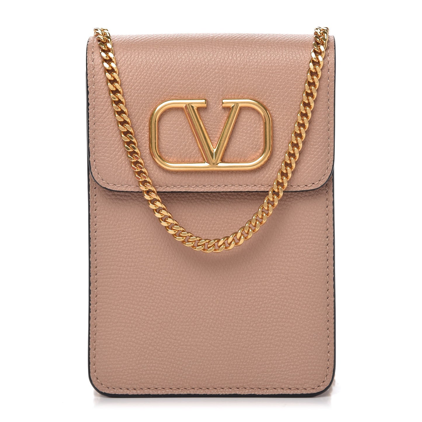 Grained Calfskin Vlogo Crossbody Pouch Rose Cannelle