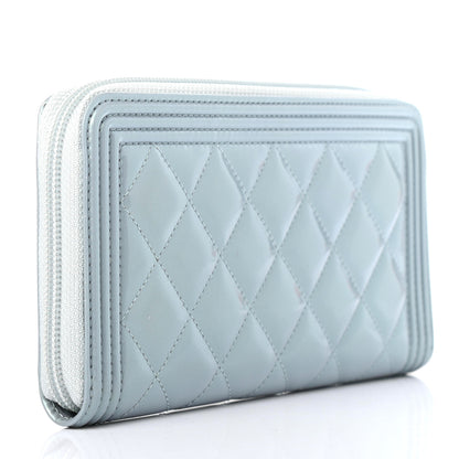 Chanel Metallic Patent Calfskin Quilted Boy L-Gusset Zip Wallet Light Blue 2 of 7