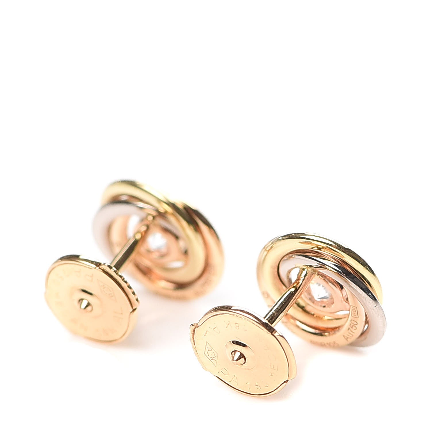 Cartier 18K Pink Yellow White Gold Diamond .36ctw Trinity De Cartier Stud Earrings 3 of 6