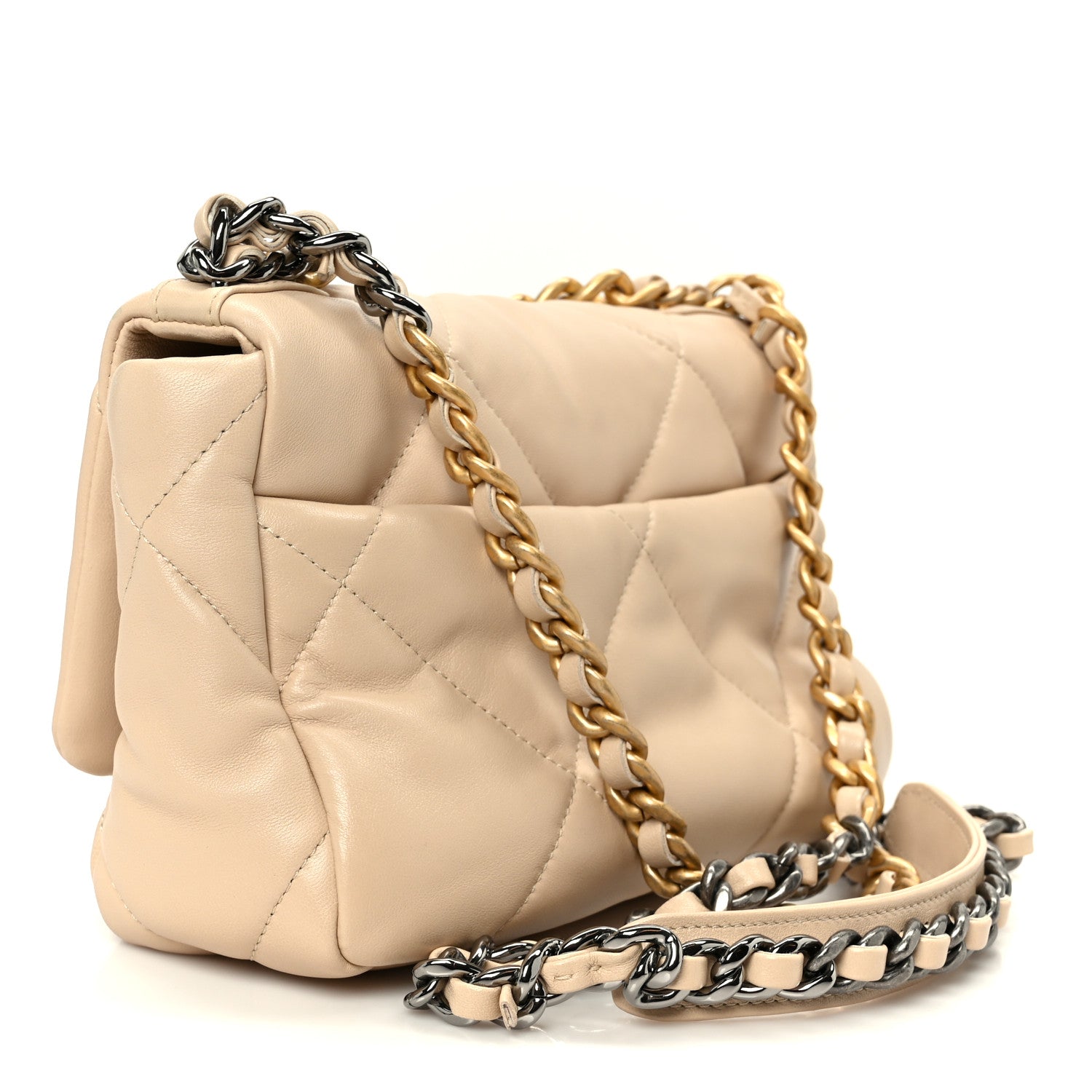 Chanel Shiny Goatskin Quilted Medium Chanel 19 Flap Beige 3 of 11