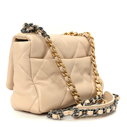 Chanel Shiny Goatskin Quilted Medium Chanel 19 Flap Beige 3 of 11