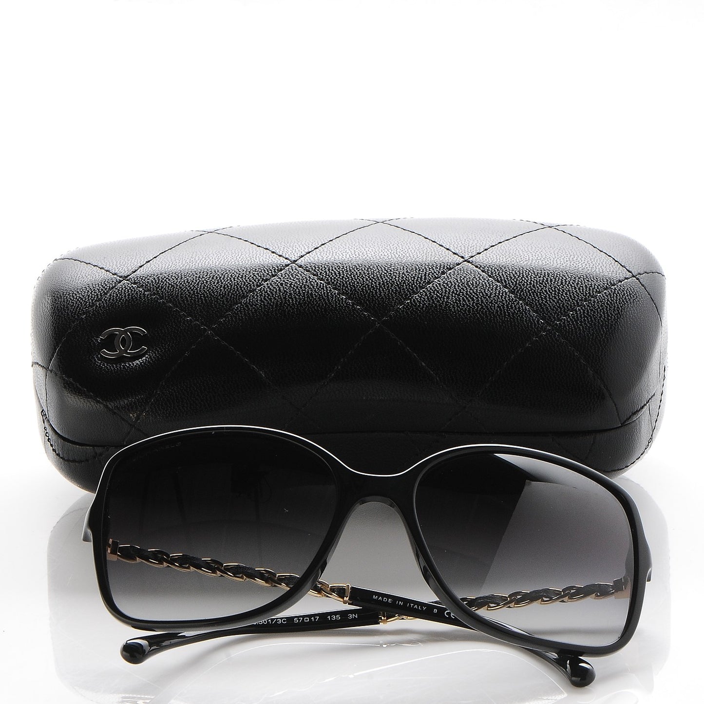 Lambskin Square Chain Sunglasses 5210-Q Black