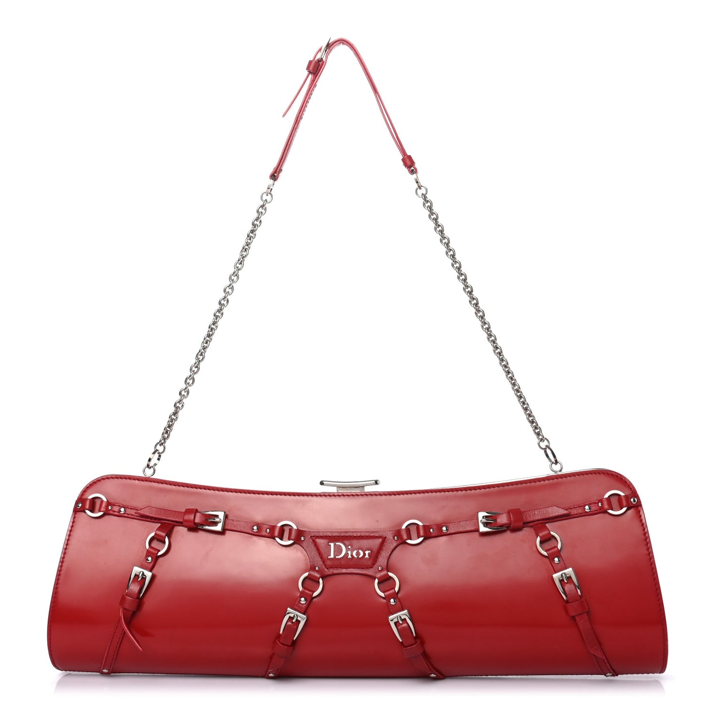 Glazed Calfskin Bondage Clutch Rouge