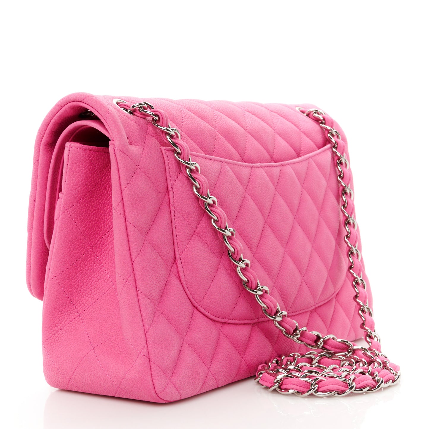 Iridescent Caviar Quilted Jumbo Double Flap Pink