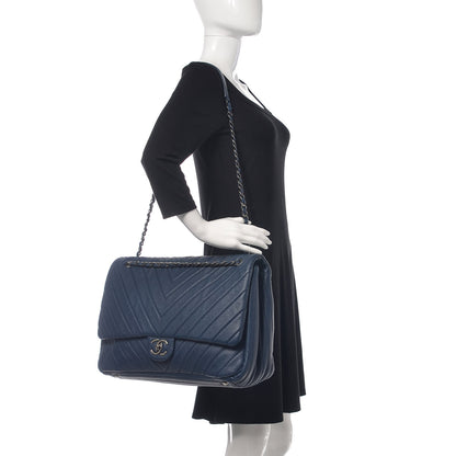 Chanel Calfskin Chevron Quilted XXL Travel Flap Bag Navy 2 of 10