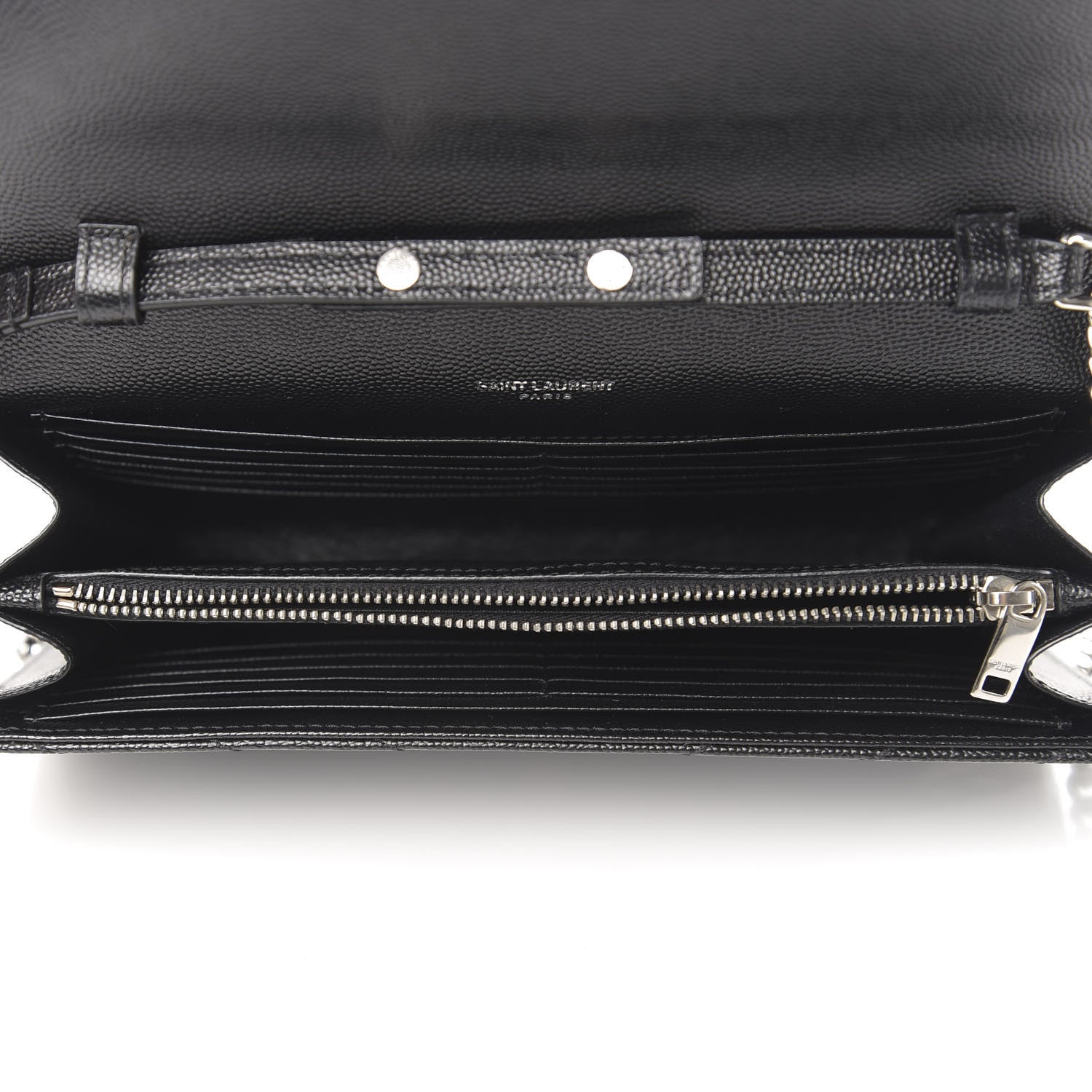 Saint Laurent Grain De Poudre Matelasse Chevron Monogram Chain Wallet Black 5 of 9