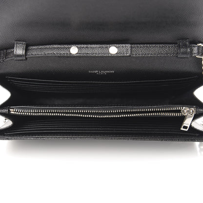 Saint Laurent Grain De Poudre Matelasse Chevron Monogram Chain Wallet Black 5 of 9