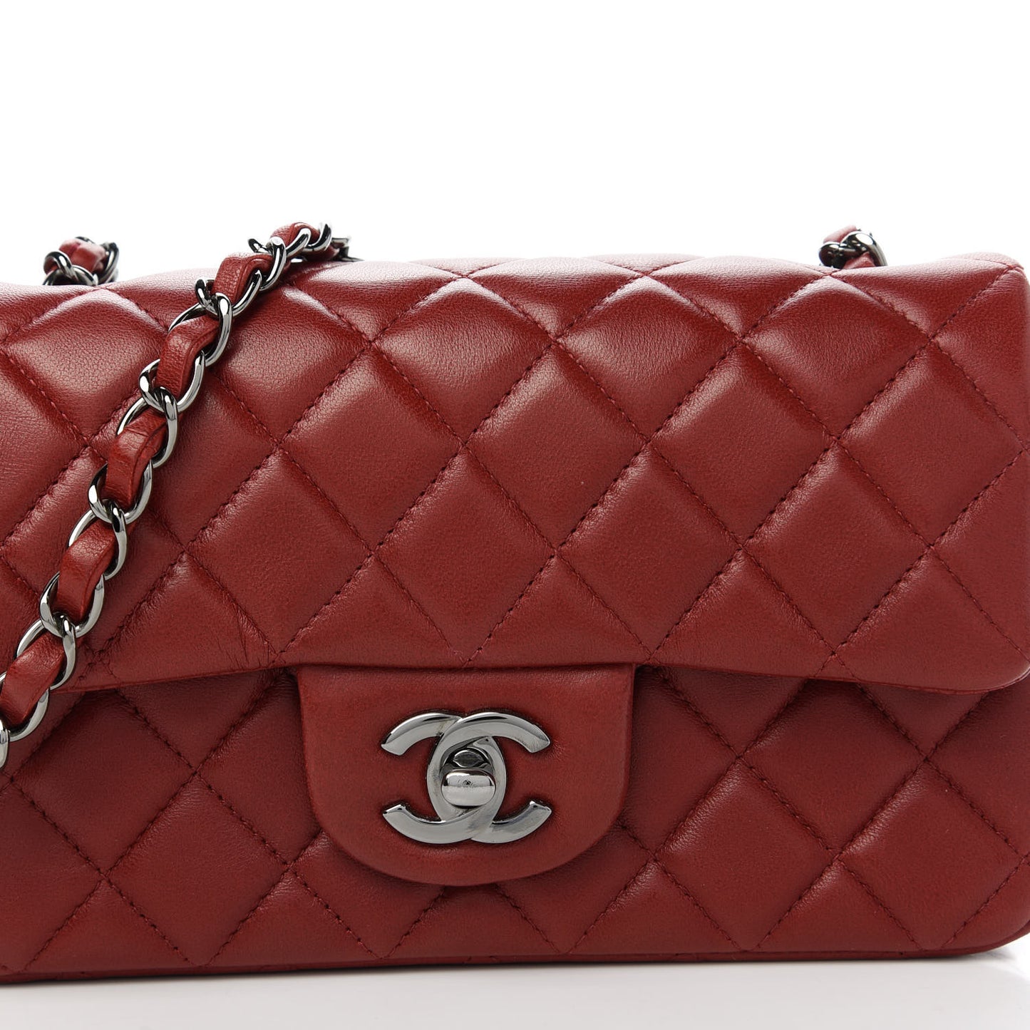 Lambskin Quilted Mini Rectangular Flap Red