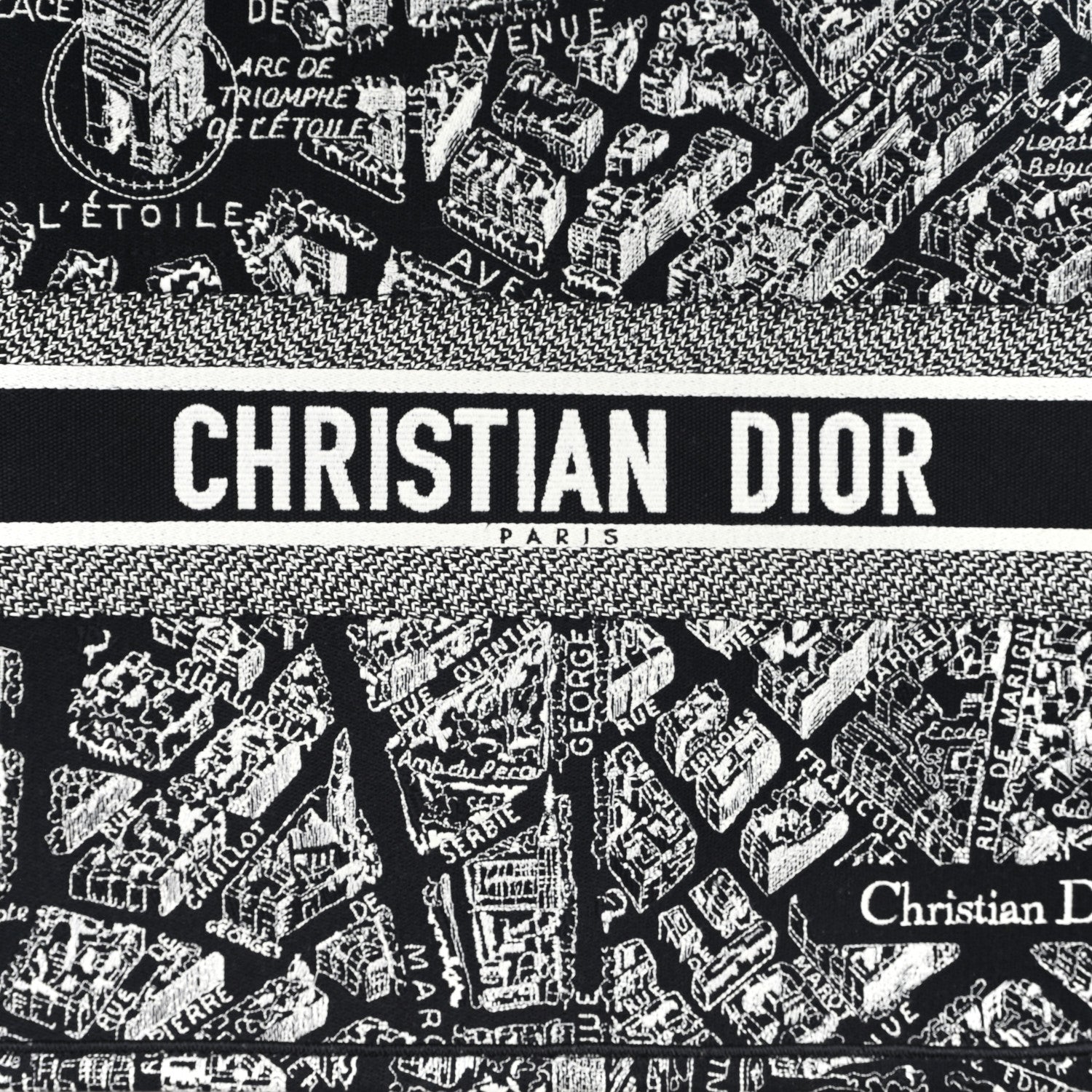 Christian Dior Canvas Embroidered Large Plan De Paris Book Tote Black White 7 of 9