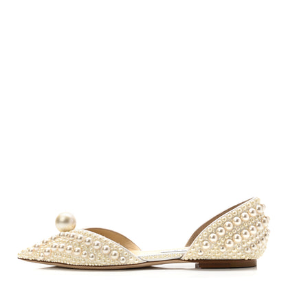 Jimmy Choo Pearl Satin Sabine Flats 39 White 1 of 8