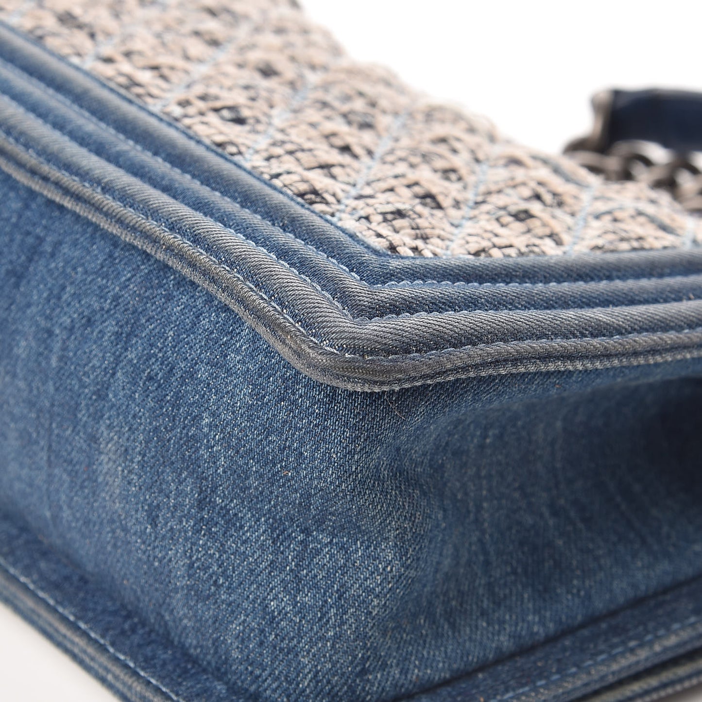 Tweed Denim Medium Boy Flap Dark Blue
