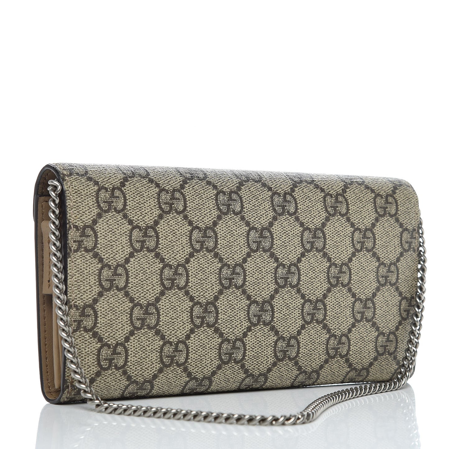 GG Supreme Monogram Dionysus Chain Clutch Wallet Beige Taupe