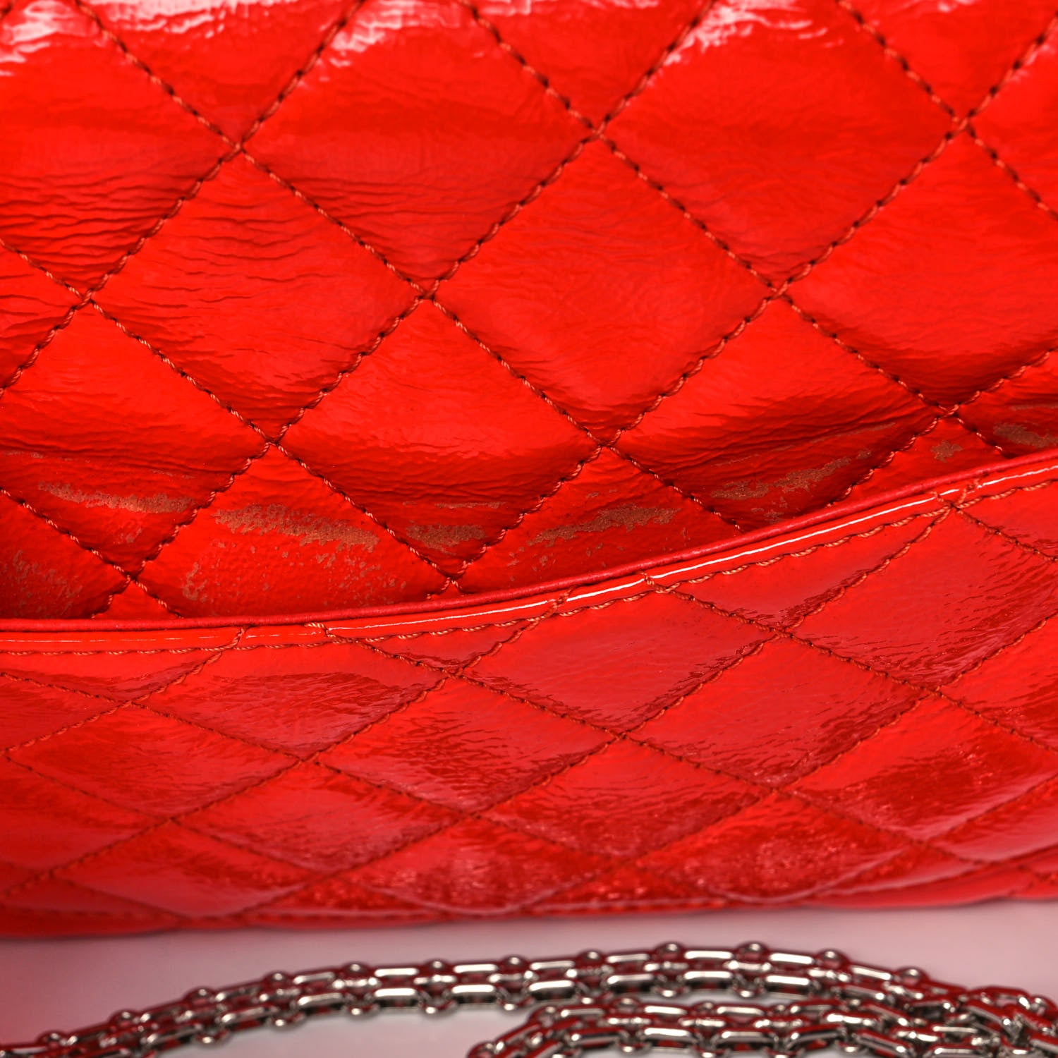 Chanel Distressed Patent Quilted 2.55 Reissue 227 Flap Red 13 of 14