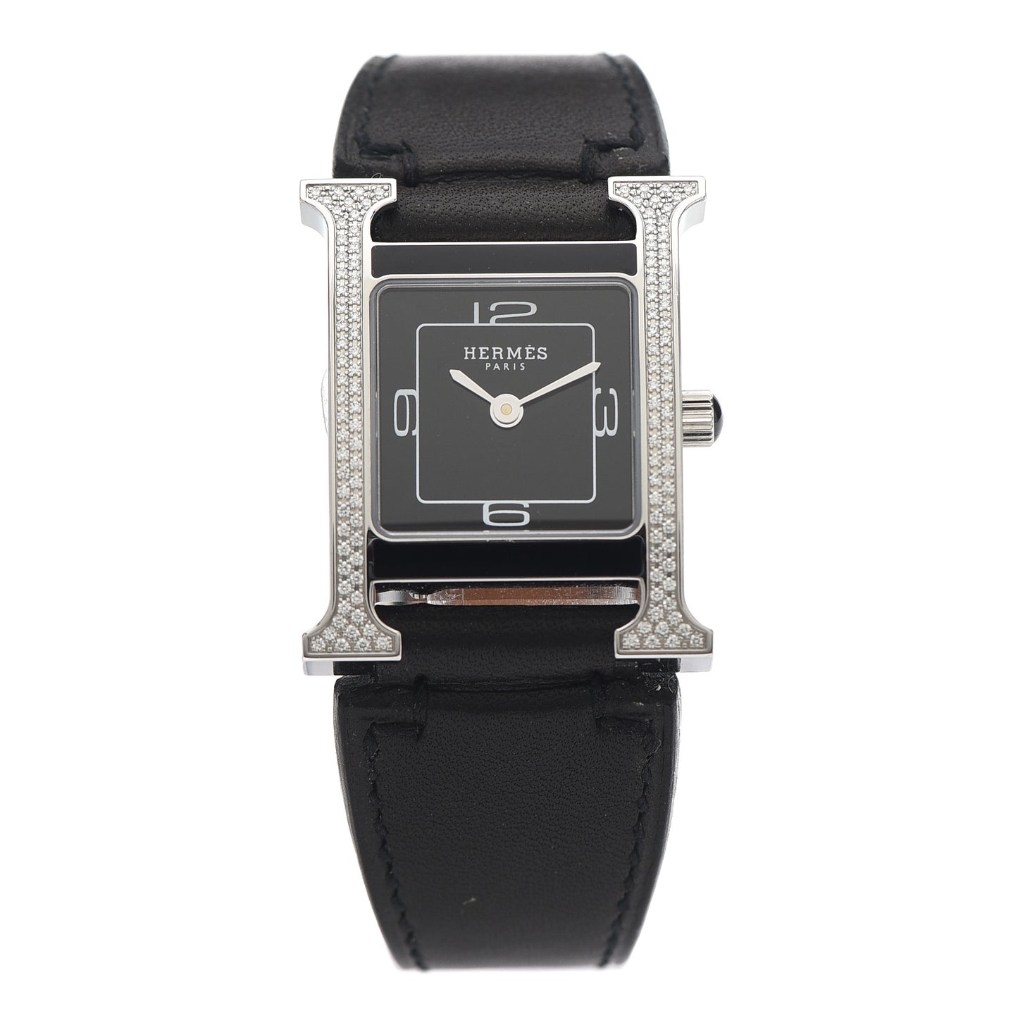 Stainless Steel Barenia Diamond 21mm Heure H Hour Double Jeu Quartz Watch Noir