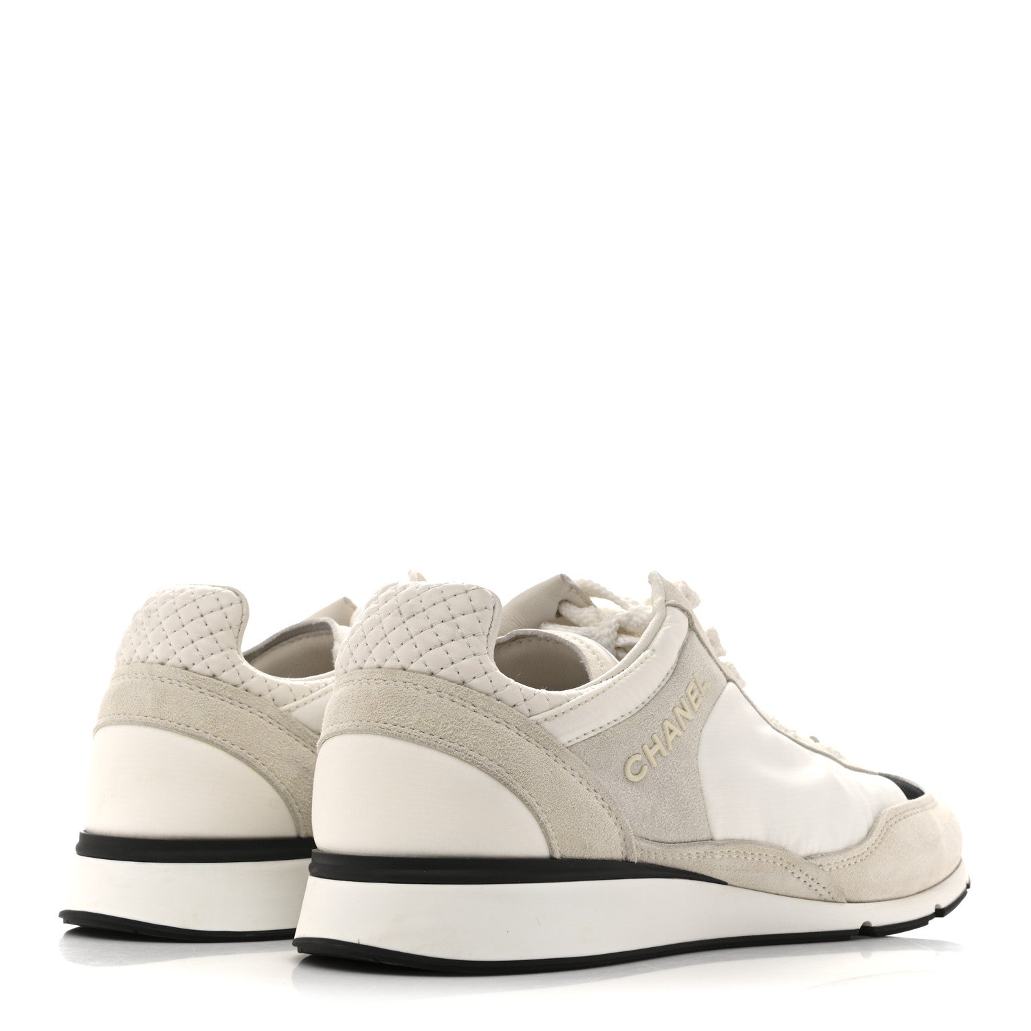 Chanel Nylon Suede Kidskin Calfskin Logo Sneakers 37.5 White Black 5 of 10