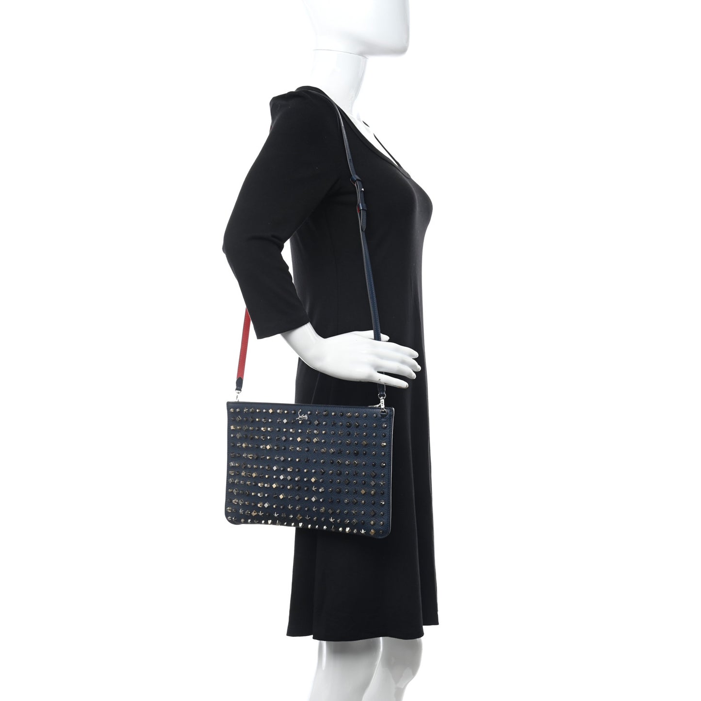 Calfskin Star Studded Loubiclutch Crossbody Clutch Navy