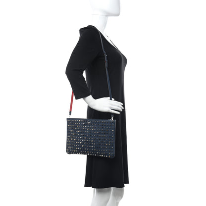 Christian Louboutin Calfskin Star Studded Loubiclutch Crossbody Clutch Navy 2 of 9