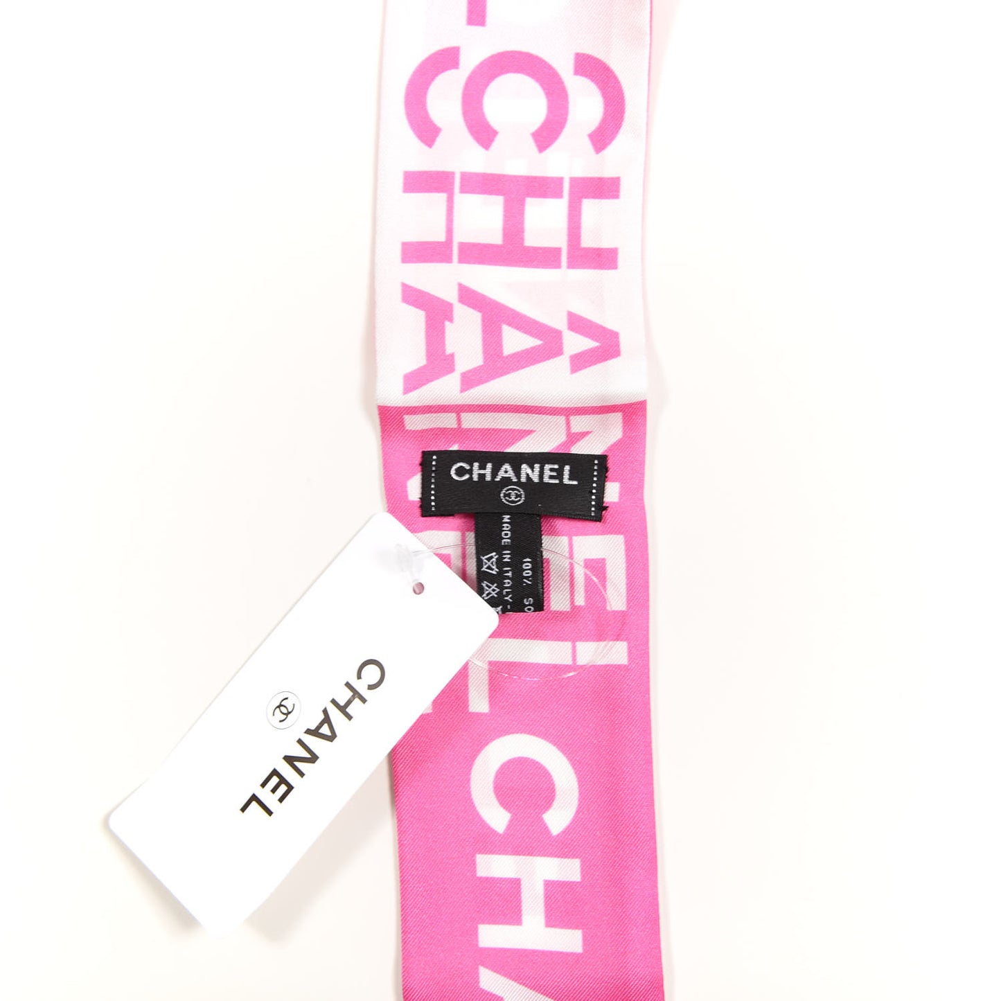 Silk Logo Slim Bandeau Scarf Fuchsia White